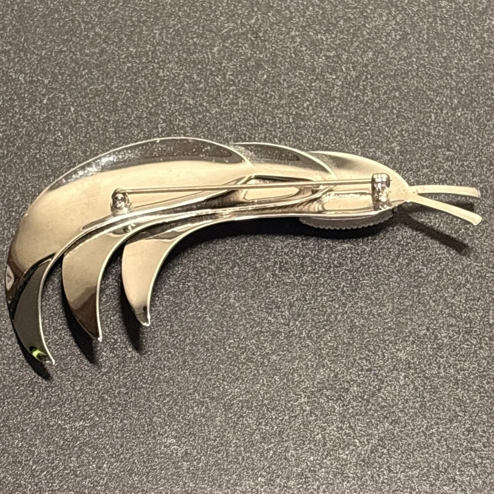 Unbranded‎ Feather Brooch Women OS Silver Black Excellent Vintage Layered Plume